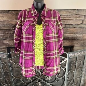 2 piece Button Up Shirt and lace Cami